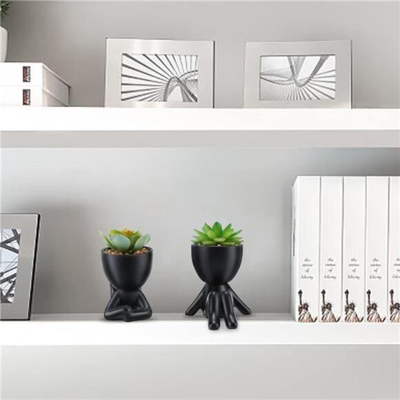 Fake Succulent, Mini Succulents Plants Artificial in Black Modern Human Shaped - Picture 6 of 16